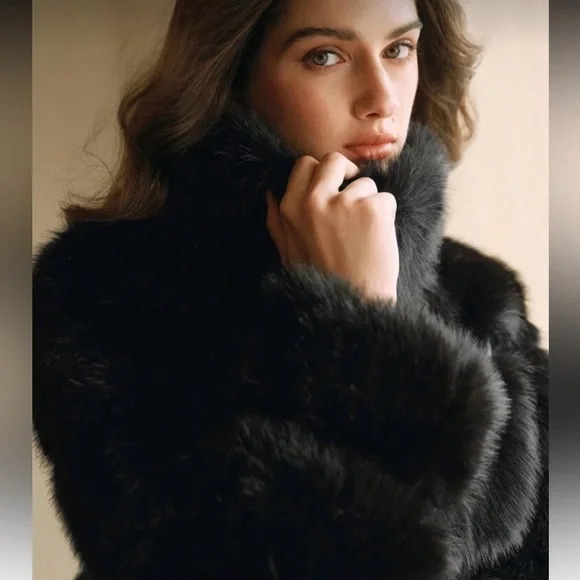 Luxury quilted faux fur jacket vintage style coat zip up black - Picture 3 of 13